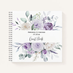 Lavendel pioenen en witte rozen bruiloft gast boek