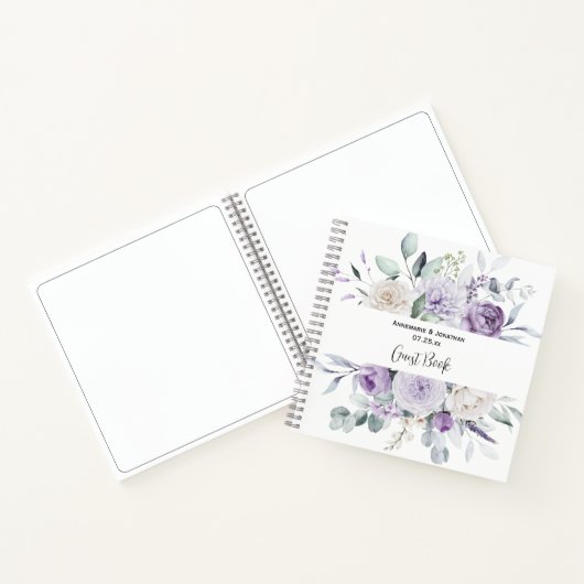 Lavendel pioenen en witte rozen bruiloft gast boek (Binnen)