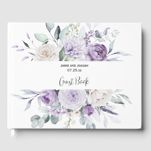 Lavendel pioenen en witte rozen bruiloft gastenboek (Voorkant)