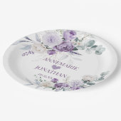 Lavendel pioenen, witte rozen bloemenbruiloft papieren bordje (Gekanteld)
