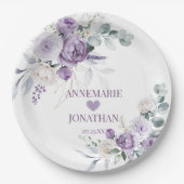 Lavendel pioenen, witte rozen bloemenbruiloft papieren bordje (Voorkant)