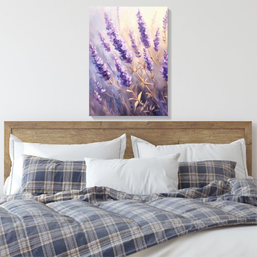Lavendel Plant en Golden Leaves Canvas Afdruk (Insitu (Slaapkamer))