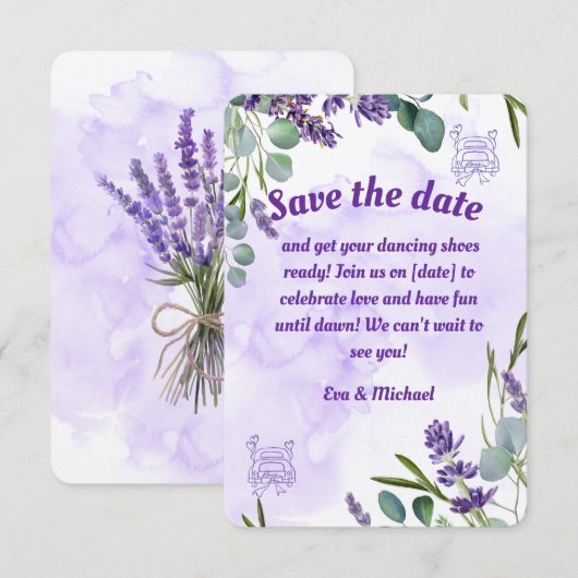 Lavendel Platte Save The Date Kaart (Voorkant / Achterkant)
