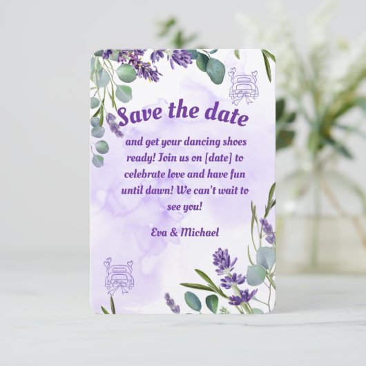 Lavendel Platte Save The Date Kaart (Staand voorkant)