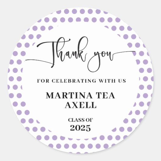 Lavendel Polka Dots Afstuderen Ronde Sticker (Voorkant)