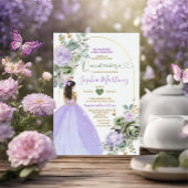 Lavendel Princess Sage Green Floral Quiñceanera Kaart