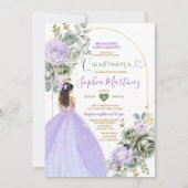Lavendel Princess Sage Green Floral Quiñceanera Kaart (Voorkant)