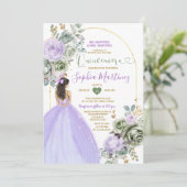 Lavendel Princess Sage Green Floral Quiñceanera Kaart (Staand voorkant)