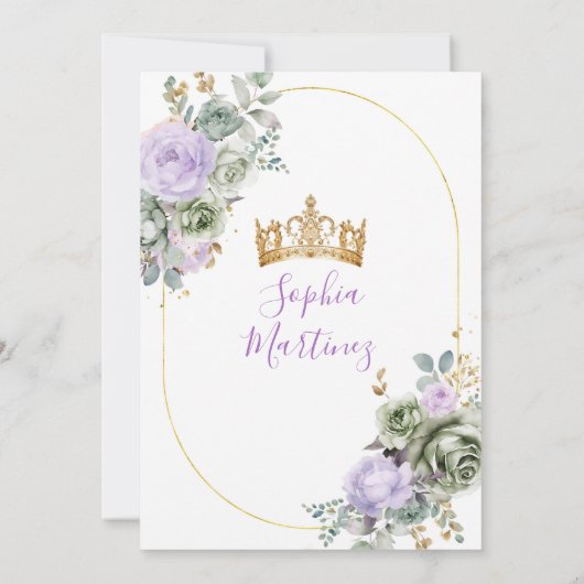 Lavendel Princess Sage Green Floral Quiñceanera Kaart (Achterkant)