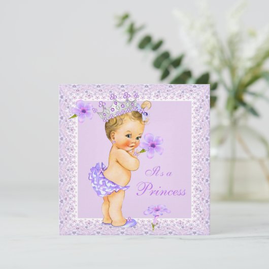 Lavendel Prinses Baby Shower Blonde Baby Shower Kaart (Staand voorkant)