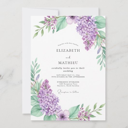 Lavendel Pristine Botanische Bruiloft Kaart (Voorkant)