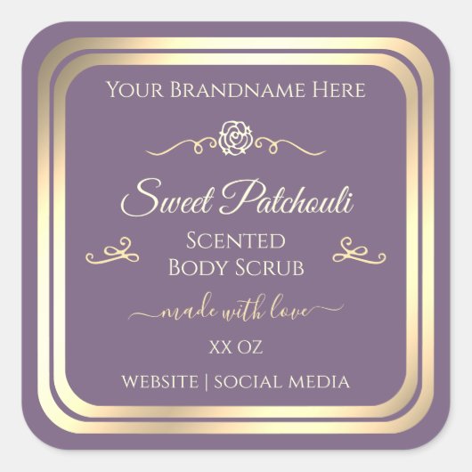 Lavendel Product Label Goud Lijst en  Roos (Voorkant)