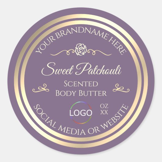 Lavendel Product Label met Goud Lijst en Logo (Voorkant)
