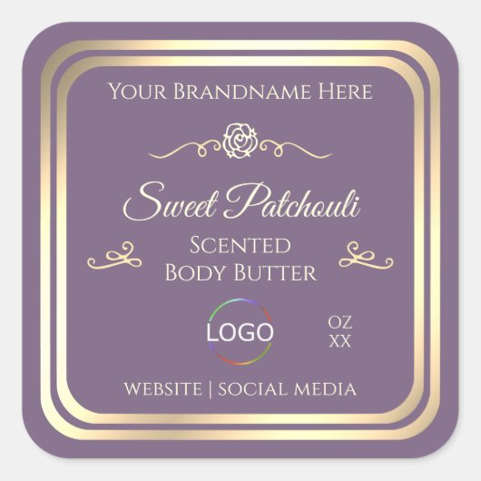 Lavendel Product Label met Goud Lijst en Logo (Voorkant)