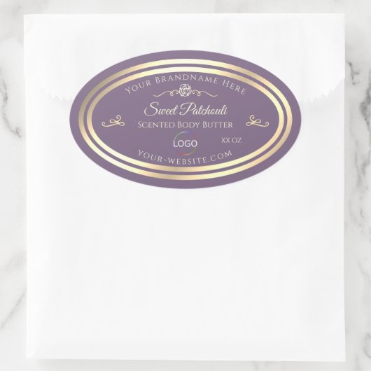 Lavendel Product Label met Goud Lijst en Logo (Tas)