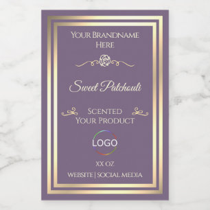 Lavendel Product Label met Goud Lijst en Logo Voedselcontainer Etiket