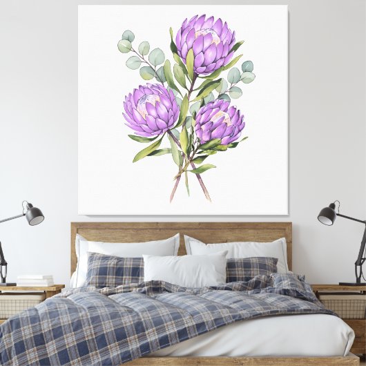 Lavendel Protea Botanisch Aquarel Canvas Afdruk (Insitu (Slaapkamer))