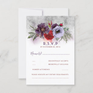 Lavendel Pruim en Bourgondië Floral bruiloft RSVP