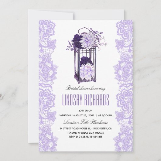 Lavendel Purple Flowers Lantaarn Vrijgezellenfeest Kaart (Voorkant)
