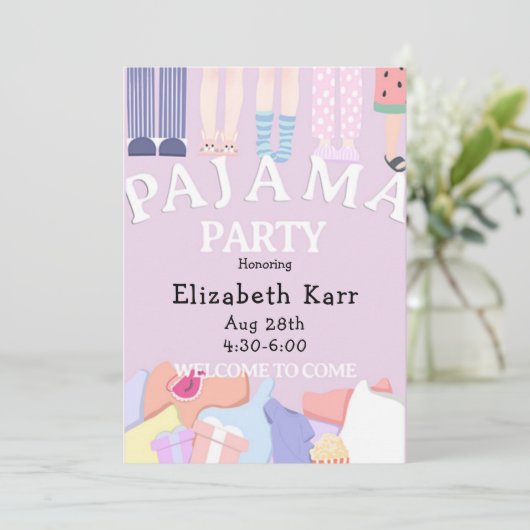 Lavendel Pyjamafeestje Kaart (Staand voorkant)