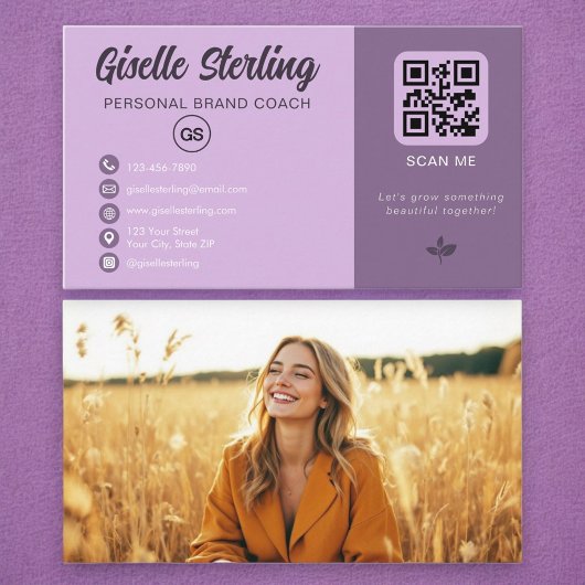 Lavendel QR Code Foto Monogram Social Media Visitekaartje