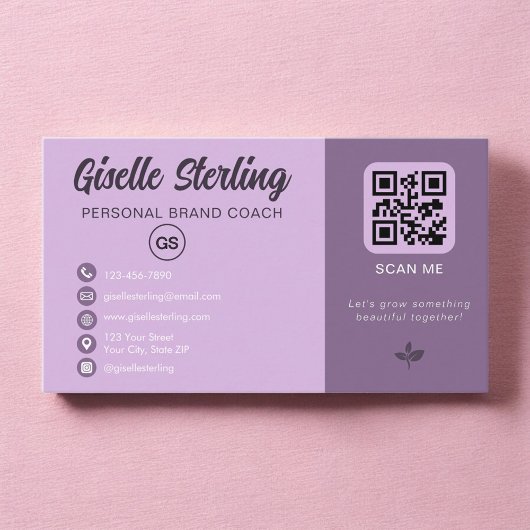 Lavendel QR-code Monogram Sociaal Media Visitekaartje