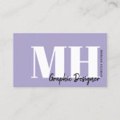 Lavendel QR-code Paarse monogram Visitekaartje (Voorkant)