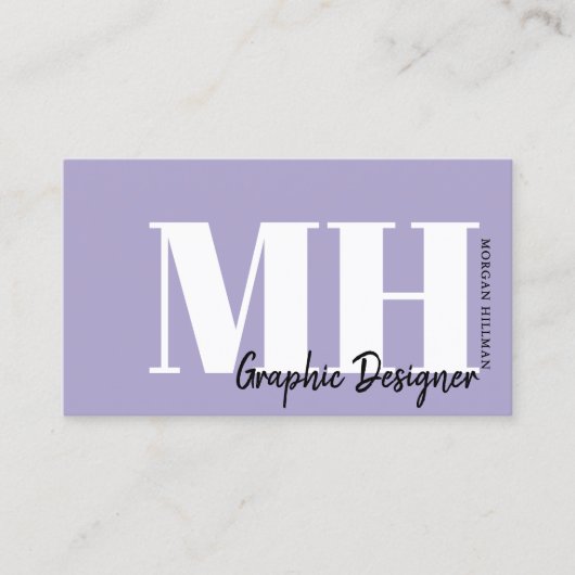 Lavendel QR-code Paarse monogram Visitekaartje (Voorkant)