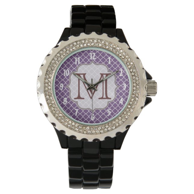 Lavendel Quarterfoil Latti Monogram polshorloge Horloge (Voorkant)
