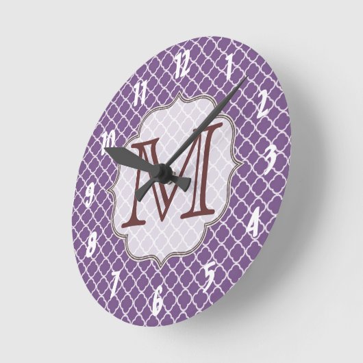 Lavendel Quarterfoil Latti Monogram Wandklok (Hoek)