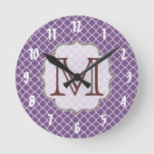 Lavendel Quarterfoil Latti Monogram Wandklok (Voorkant)