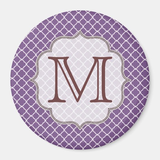 Lavendel Quarterfoil Monogram Initiaal Magnet (Voorkant)