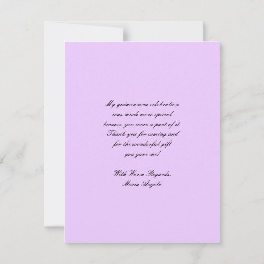 Lavendel Quinceanera Bedankt Uitnodiging (Achterkant)