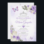 Lavendel Quinceañera Kroon 15 Anos Vlinder Kaart<br><div class="desc">Quinceañera Paarse & Zilveren Kroon Mexicaanse Vlinder Uitnodiging Mis Quince 15 Anos,  16e Verjaardag, </div>