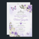 Lavendel Quinceañera Kroon 15 Anos Vlinder Kaart<br><div class="desc">Quinceañera Paarse & Zilveren Kroon Mexicaanse Vlinder Uitnodiging Mis Quince 15 Anos,  16e Verjaardag, </div>