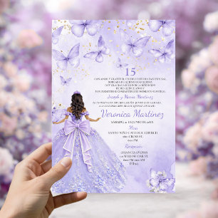 Lavendel Quinceañera Uitnodiging met Vlinders