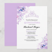 Lavendel Quinceañera Verjaardagsuitnodiging Sjablo Kaart (Voorkant / Achterkant)