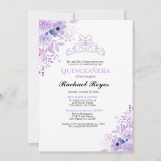 Lavendel Quinceañera Verjaardagsuitnodiging Sjablo Kaart