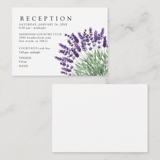Lavendel Receptie Cash Bar bruiloft Informatiekaartje (Voorkant / Achterkant)