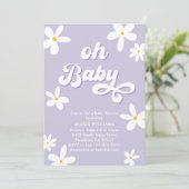 Lavendel Retro Daisy Baby shower Baby in bloei Kaart (Staand voorkant)