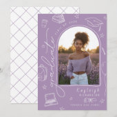 Lavendel Retro Foto Afstuderen Aankondiging (Voorkant / Achterkant)