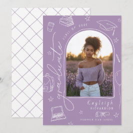 Lavendel Retro Foto Afstuderen Aankondiging