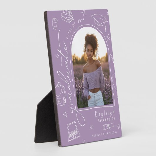 Lavendel Retro Foto Afstuderen Keepsake Fotoplaat (Zijkant)