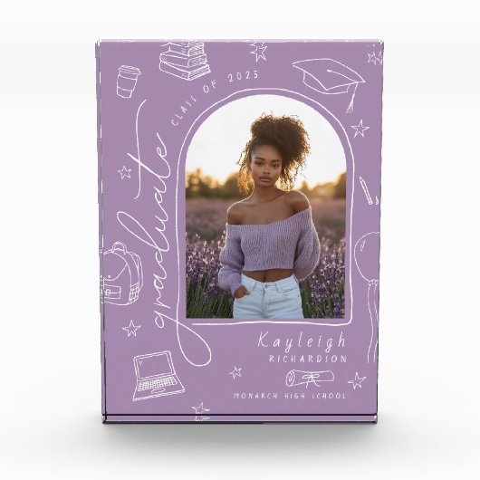 Lavendel Retro Hand getrokken Afstuderen fotoblok (Voorkant)