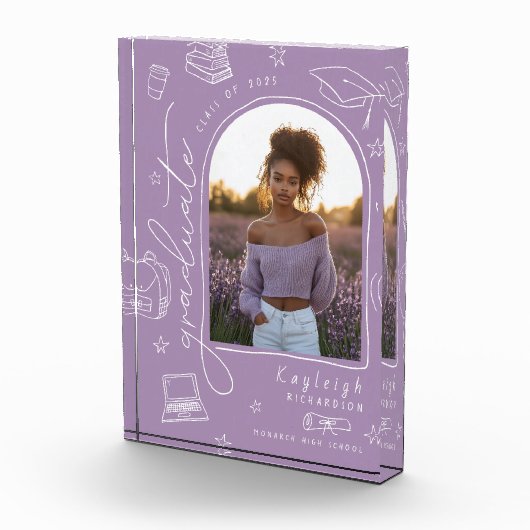 Lavendel Retro Hand getrokken Afstuderen fotoblok (Rechts)