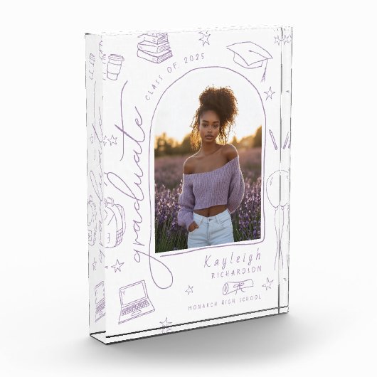 Lavendel Retro Hand getrokken Afstuderen fotoblok (Links)