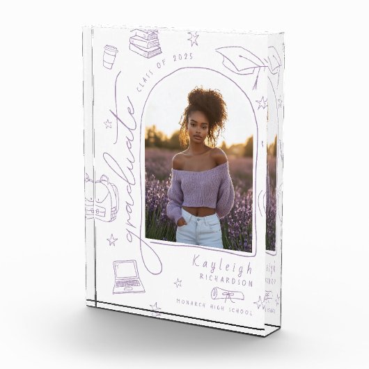 Lavendel Retro Hand getrokken Afstuderen fotoblok (Rechts)