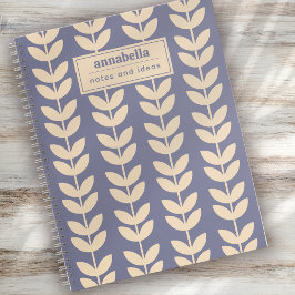Lavendel Retro Vibe Blad Patroon Monogram Notitieboek