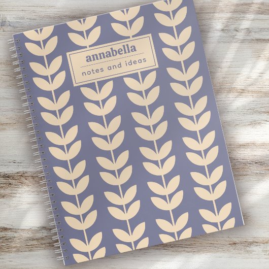 Lavendel Retro Vibe Blad Patroon Monogram Notitieboek