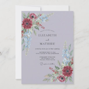 Lavendel Rode Elegante Bloemige Bruiloft Kaart